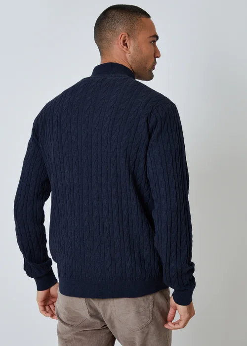 Threadbare Navy Cable Knit Quarter Zip Jumper - 2XL Image 2