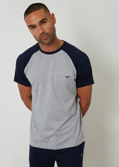 Threadbare Navy Raglan Short Sleeve Lounge Set - Small Image 3