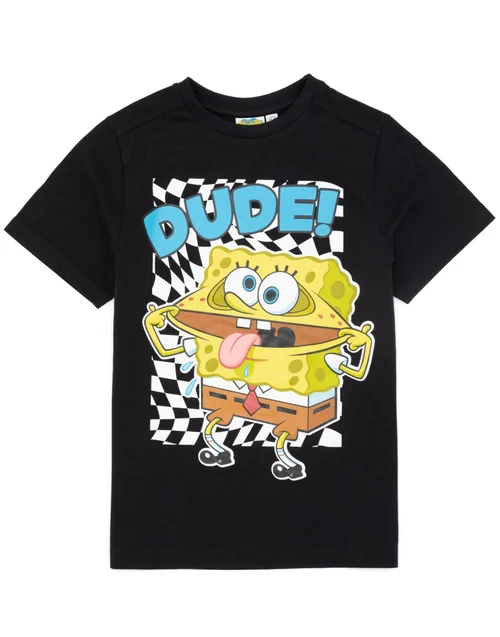 Vanilla Underground SpongeBob SquarePants Boys Checker DUDE! T-Shirt (3-14 yrs) - Age 9-10 Years Image 1