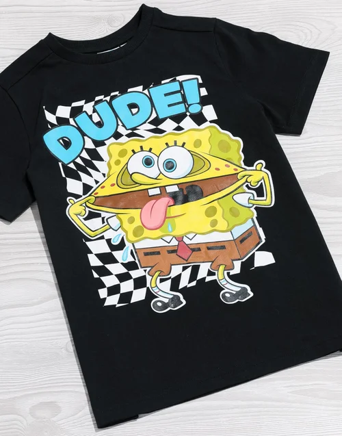 Vanilla Underground SpongeBob SquarePants Boys Checker DUDE! T-Shirt (3-14 yrs) - Age 9-10 Years Image 2