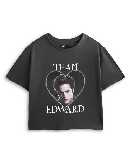 Vanilla Underground Twilight Team Edward Grey Cropped T-Shirt - Large Image 1