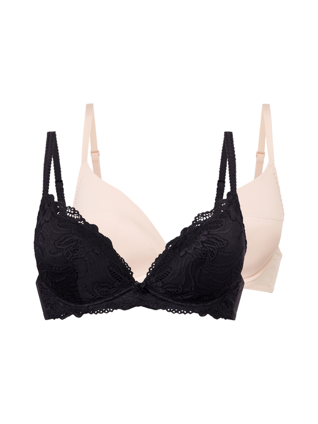 Dorina Black/Beige Angie Push Up Plunge 2-Pack