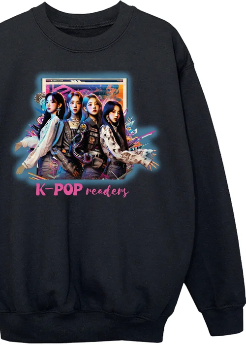 Ada & Ted K-Pop Girl Band Readers Girls Black Graphic Sweatshirt (3-13 Years) - Age 9-11 Years Image 2