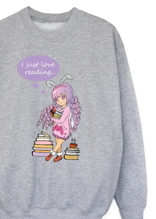 Ada & Ted K-Pop Just Love Reading Girls Grey Graphic Sweatshirt (3-13 Years) - Age 7-8 Years Image 2