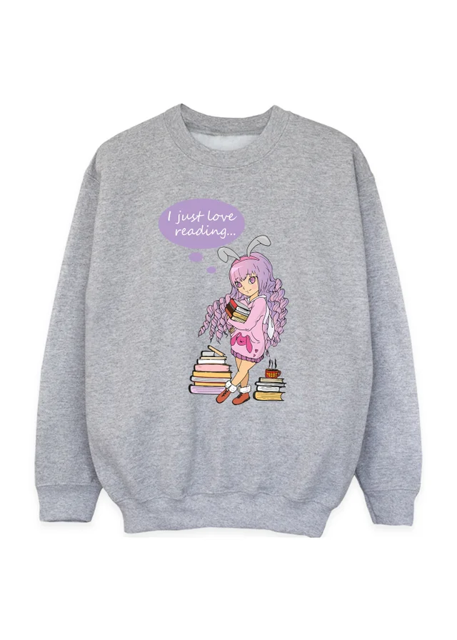 Ada & Ted K-Pop Just Love Reading Girls Grey Graphic Sweatshirt (3-13 Years)