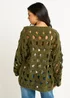 Gini London Khaki Hollow Chunky Knit Cardigan - L/XL Image 2