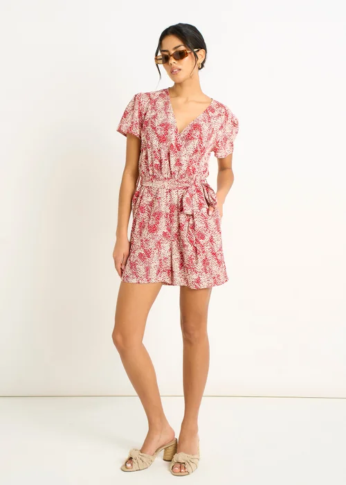 Gini London Red Abstract Animal Print Wrap Front Belted Playsuit - 8 Image 1