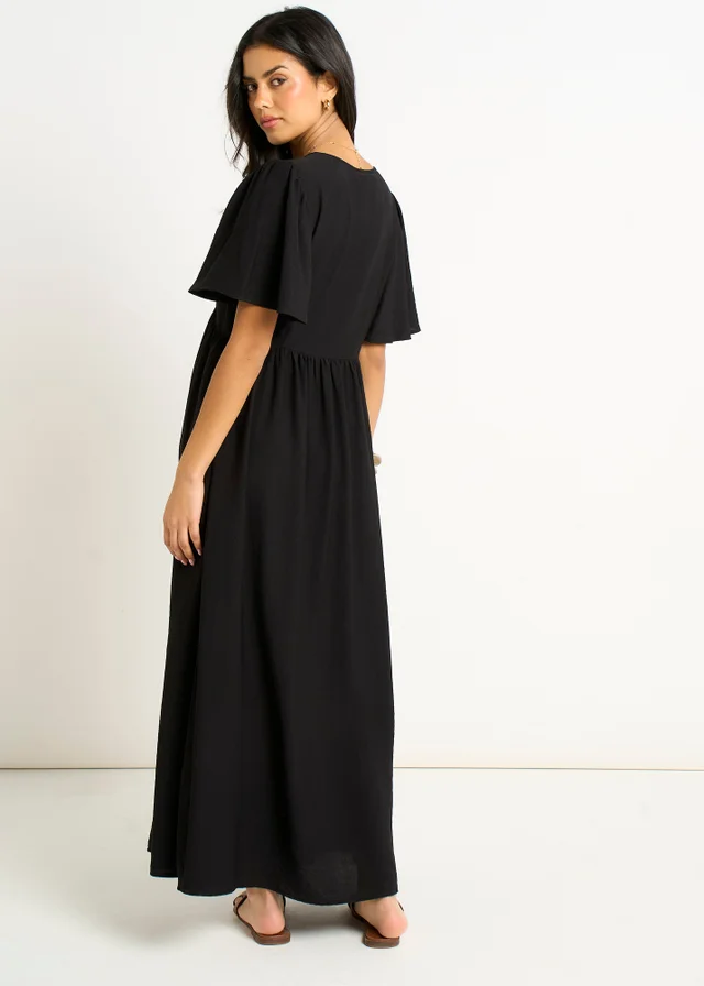 Gini London Black V Neck Angle Sleeves Skater Maxi Dress