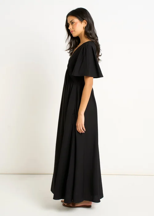Gini London Black V Neck Angle Sleeves Skater Maxi Dress - 10 Image 4