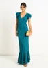 Gini London Teal Jersey Lace V Neck Ruffle Maxi Dress - 16 Image 2