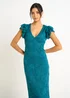 Gini London Teal Jersey Lace V Neck Ruffle Maxi Dress - 16 Image 4