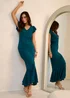 Gini London Teal Jersey Lace V Neck Ruffle Maxi Dress - 16 Image 1