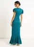 Gini London Teal Jersey Lace V Neck Ruffle Maxi Dress - 16 Image 3