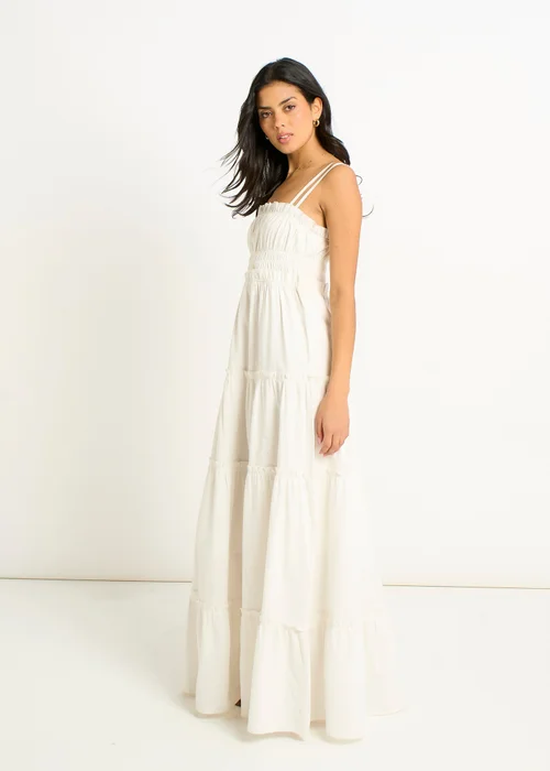 Gini London White Cotton Shirred Strappy Flare Maxi Dress - 14 Image 4