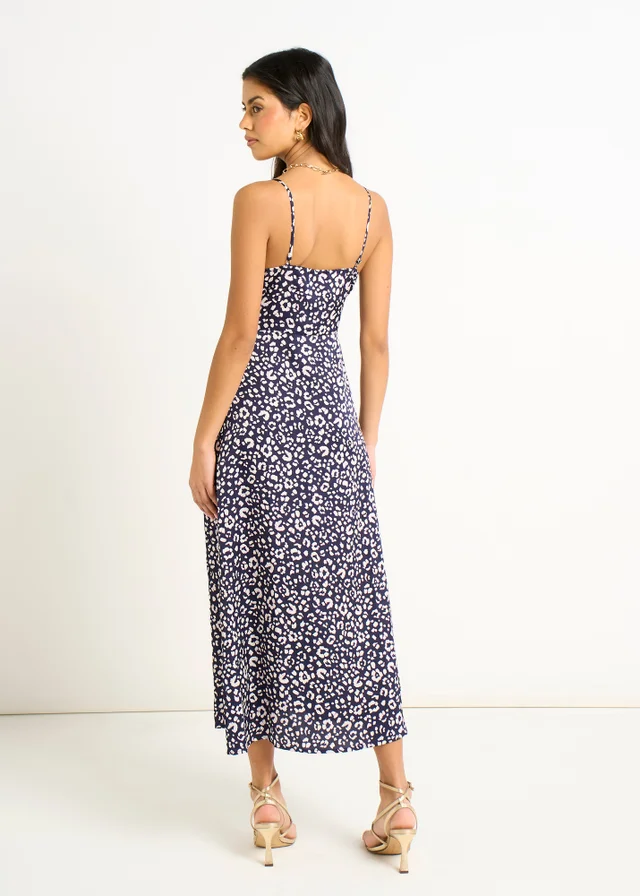 Gini London Navy Animal Print Cowl Midi Dress