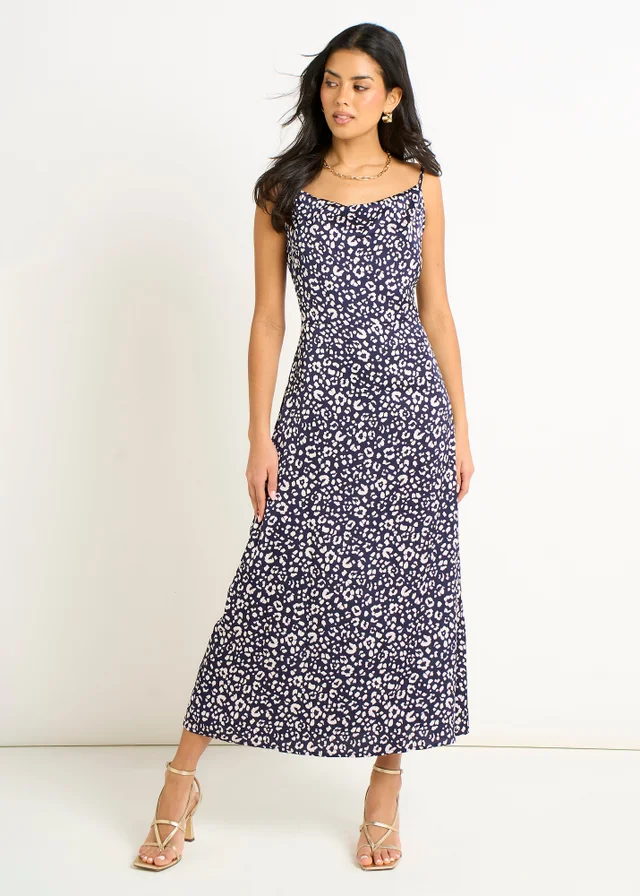 Gini London Navy Animal Print Cowl Midi Dress