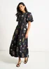 Gini London Navy Cotton Floral Print Puff Ball Midi Dress - 10 Image 5