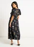 Gini London Navy Cotton Floral Print Puff Ball Midi Dress - 10 Image 3