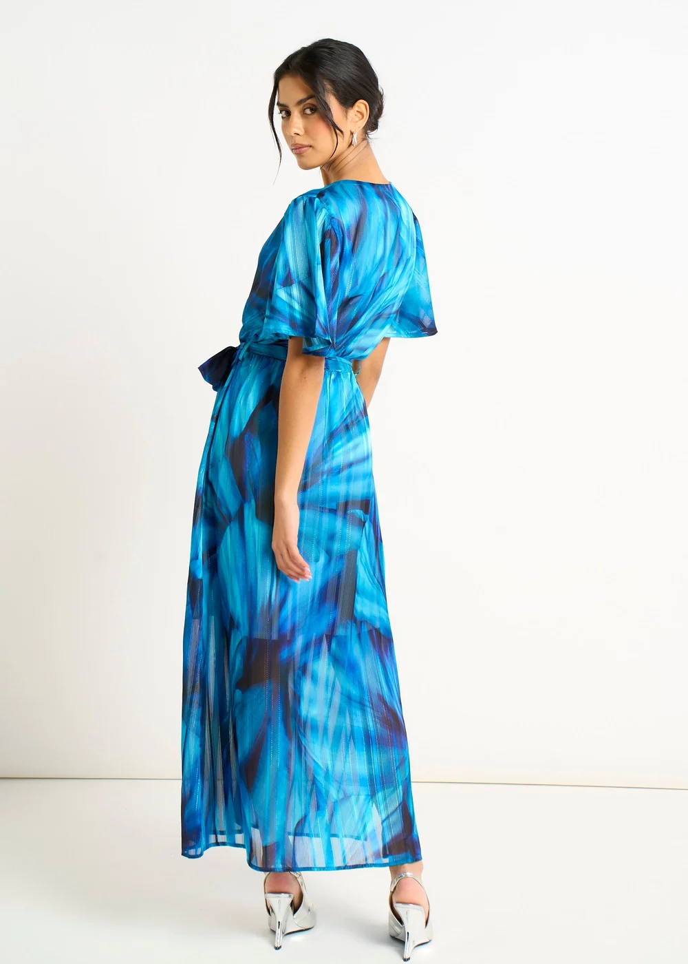 Gini London Blue Tie Dye Print Wrap Midi Dress - 10 Image 3