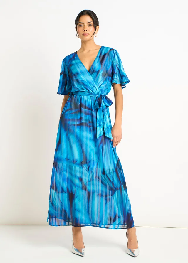Gini London Blue Tie Dye Print Wrap Midi Dress