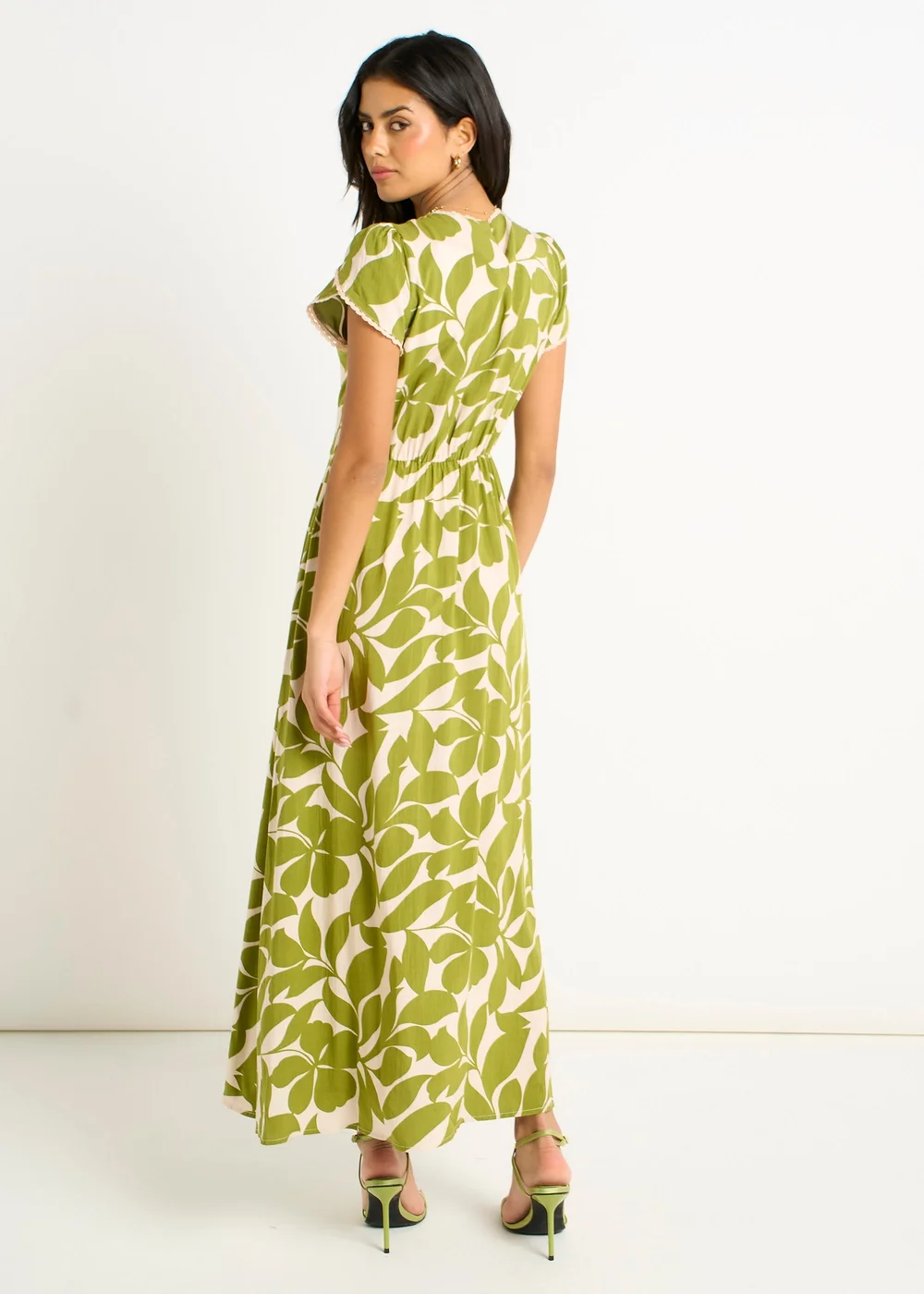 Gini London Green Petal Cuff Elasticated Waist Maxi Dress - 10 Image 2