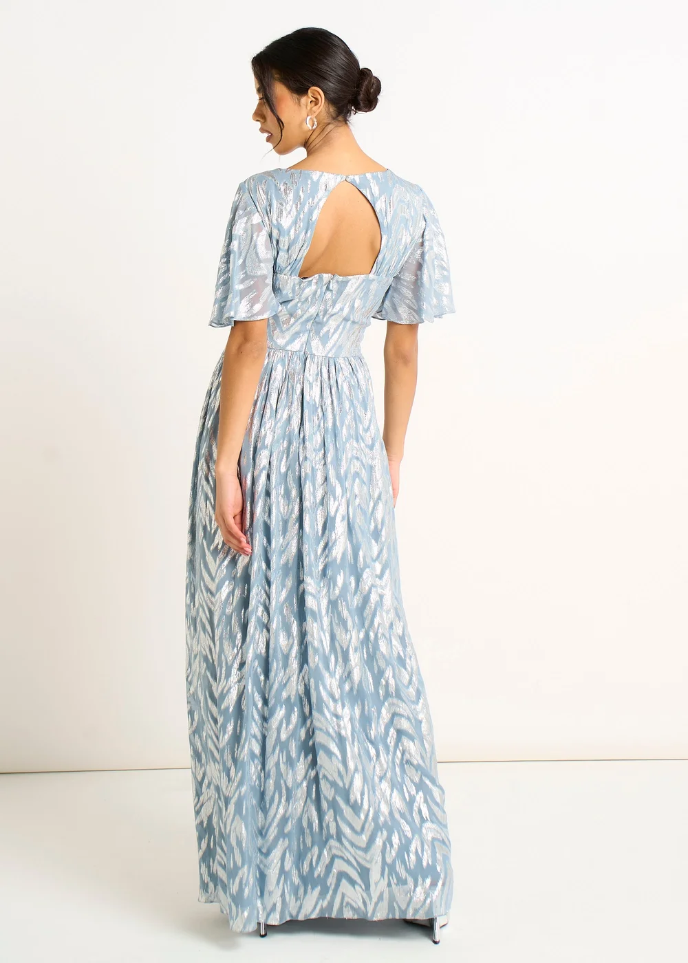 Gini London Blue Foil Metallic Print Short Sleeves Maxi Dress - 8 Image 2