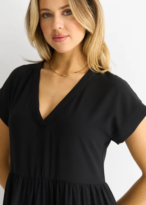 Gini London Black V Neck Pocket Smock Midi Dress - M/L Image 3