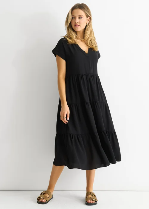 Gini London Black V Neck Pocket Smock Midi Dress - M/L Image 4