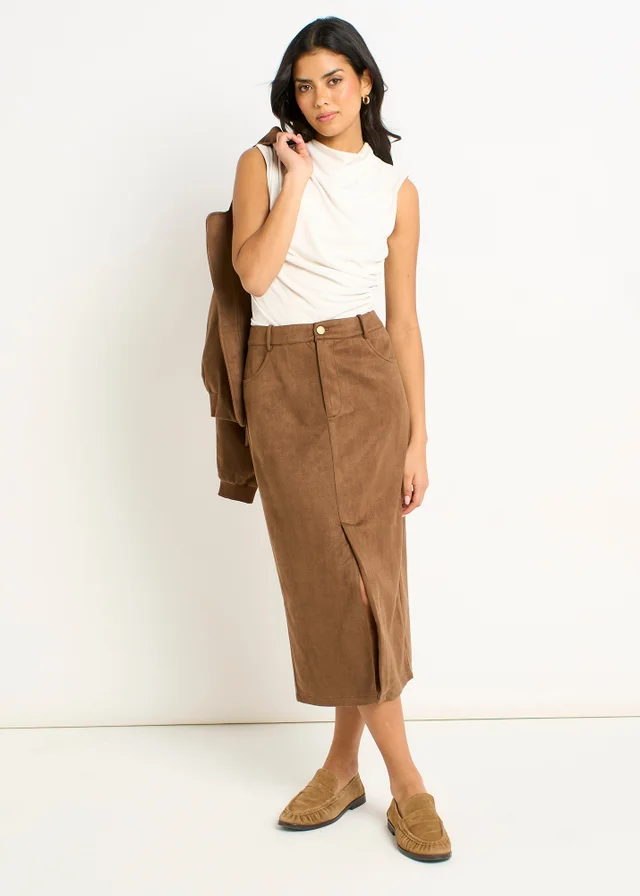 Gini London Brown Suede Pencil Skirt