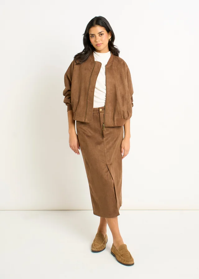Gini London Brown Suede Puff Ball Jacket