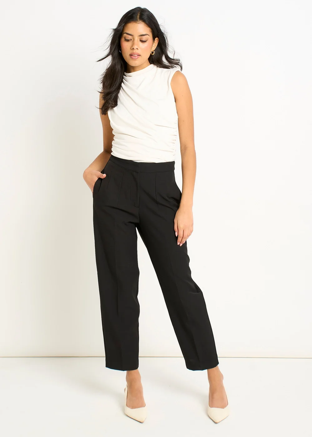 Gini London Black Ankle Grazer Cigarette Tailoring Trousers - 8 Image 1