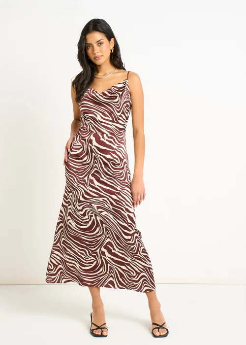 Gini London Burgundy Zebra Cowl Neck Midi Dress - 12 Image 1
