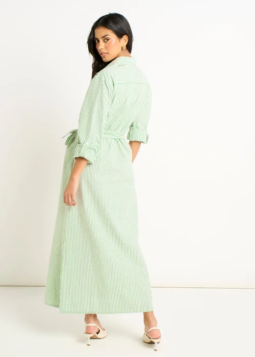 Gini London Green Long Sleeves Seersucker Stripe Shirt Dress - 16 Image 2