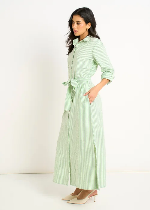 Gini London Green Long Sleeves Seersucker Stripe Shirt Dress - 16 Image 4