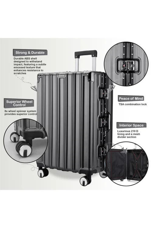 Infinity Luggage Charcoal Hard Shell Robust TSA Suitcases - Cabin Image 3