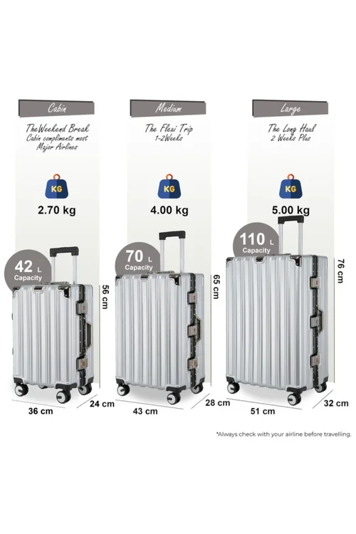 Infinity Luggage Silver Hardshell Robust 8 Wheel Suitcases - M Image 2