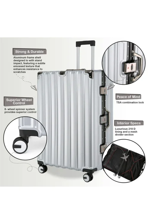 Infinity Luggage Silver Hardshell Robust 8 Wheel Suitcases - M Image 3