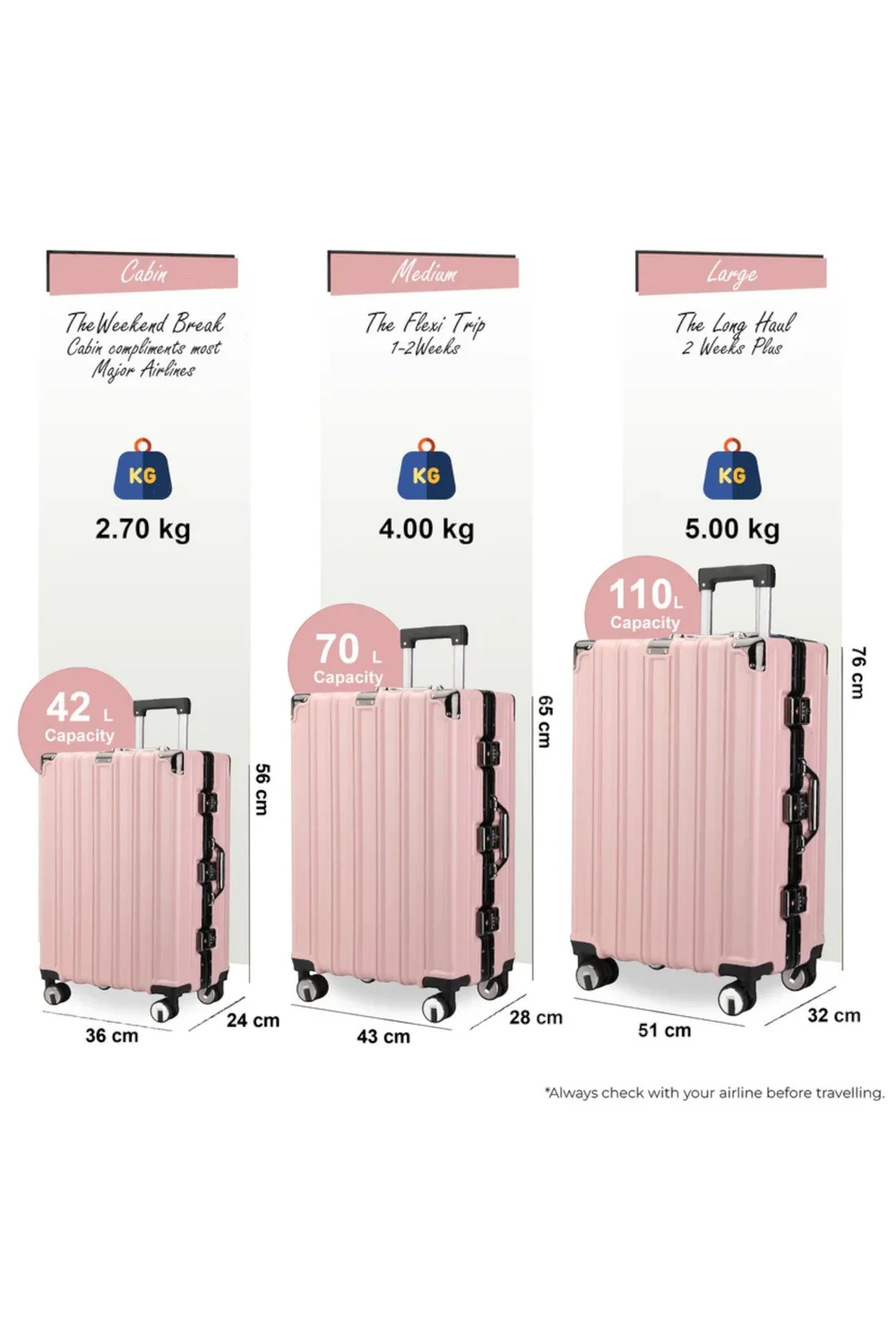 Infinity Luggage Pink Hard Shell Robust TSA Suitcases - Cabin Image 2