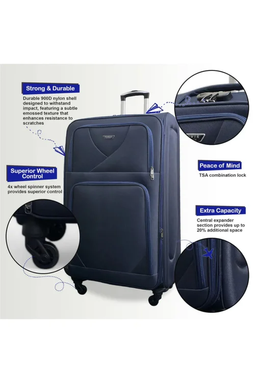 Infinity Luggage Navy Soft Shell Lightweight Nylon Suitcase - XL Image 3