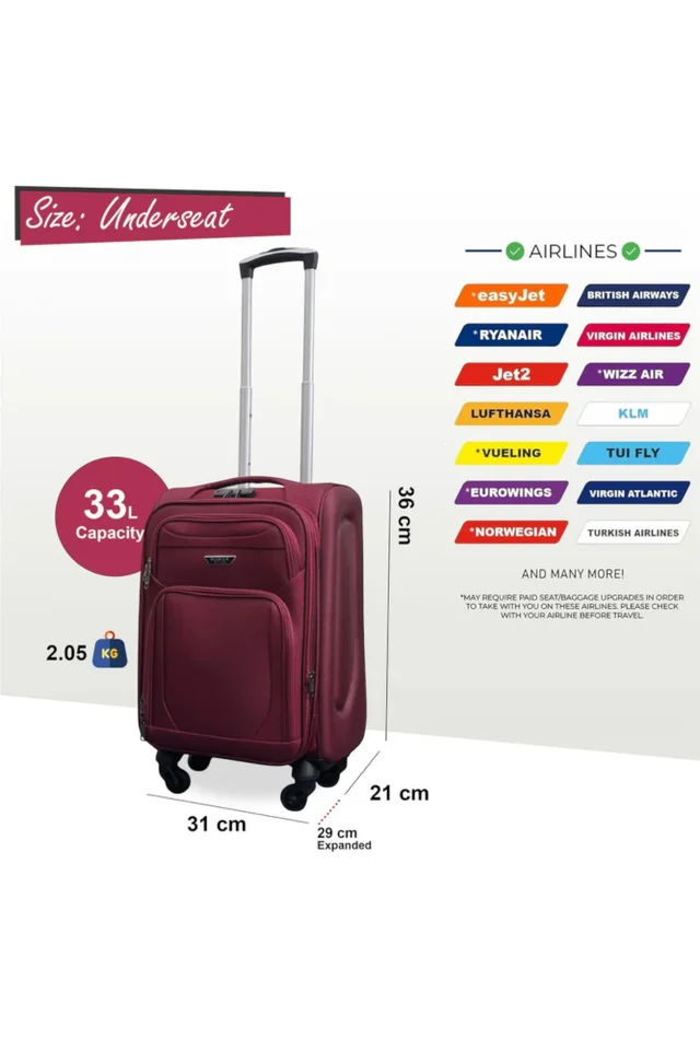 Infinity Luggage Wine Soft Shell Lightweight Underseat Nylon Suitcase