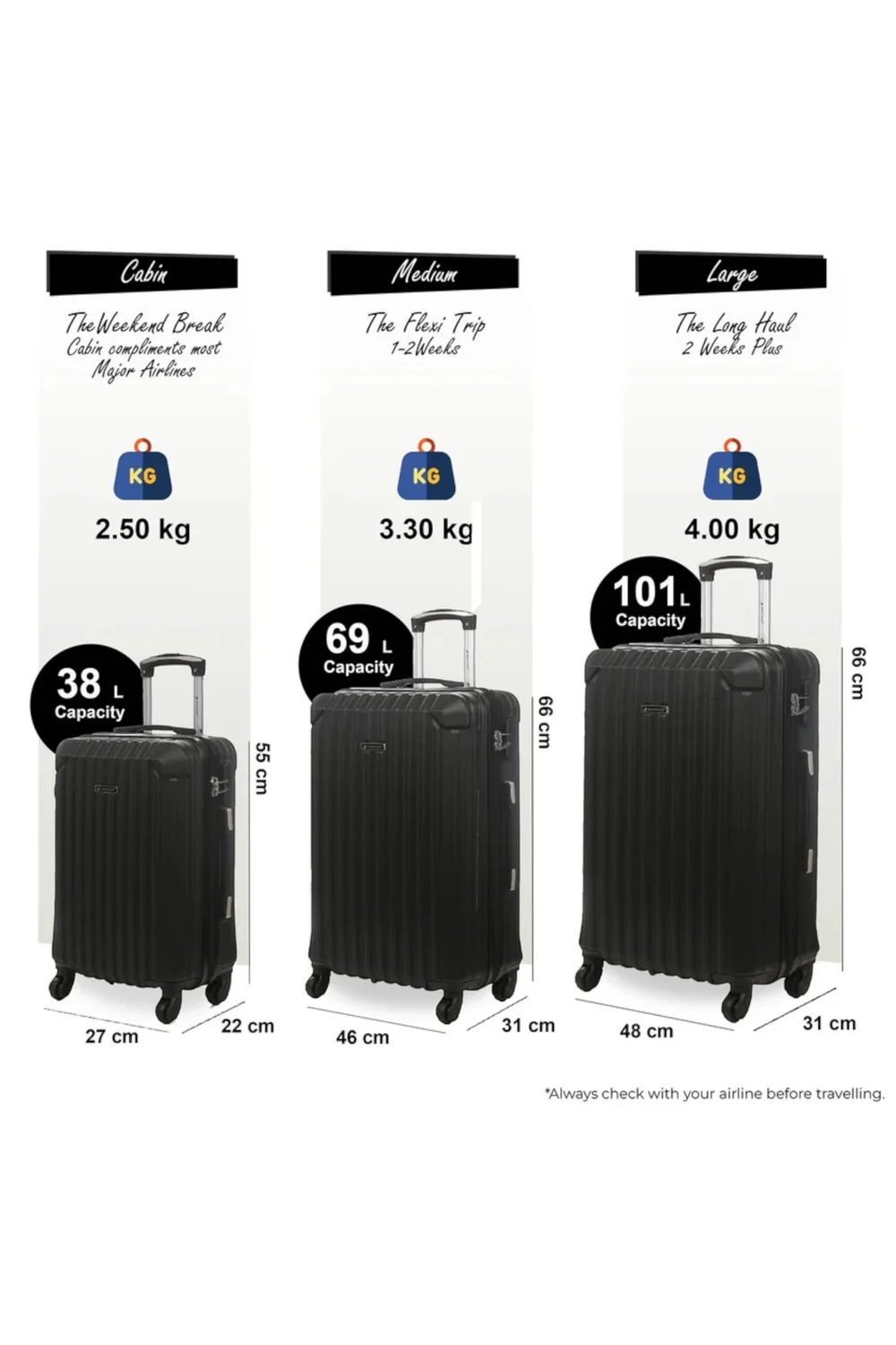 Infinity Luggage Black Hard Shell ABS Suitcase - Cabin Image 2