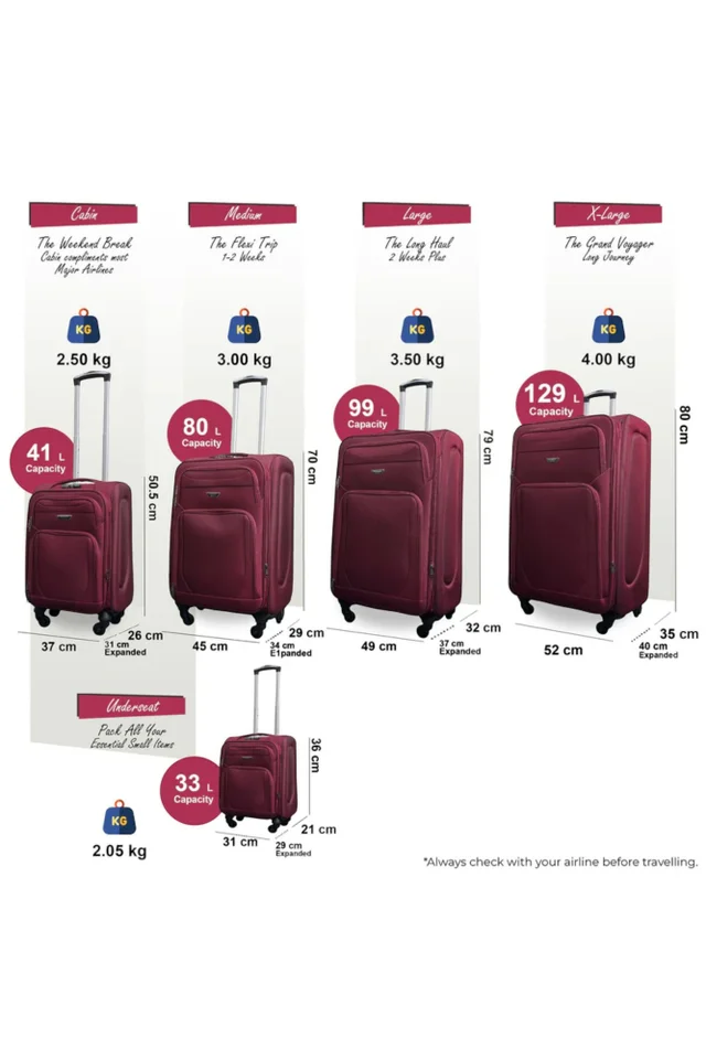 Infinity Luggage Wine Soft Shell Lightweight Nylon Suitcase Set