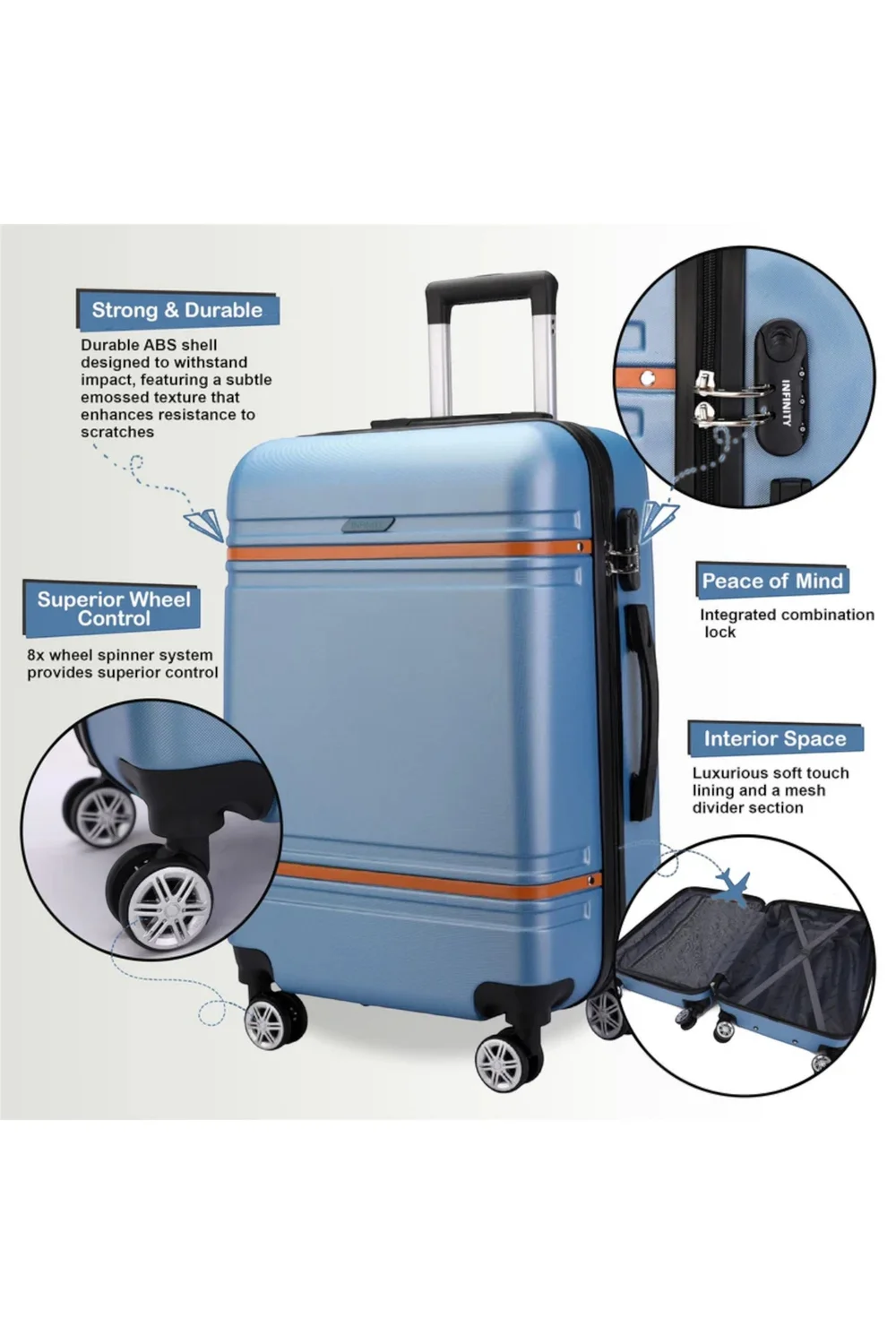 Infinity Luggage Navy Hard Shell Blue Modern Suitcase - M Image 3