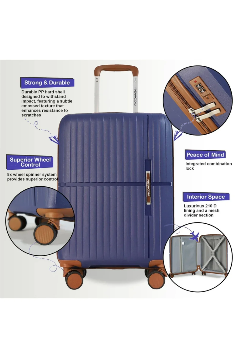 Infinity Luggage Blue Hard Shell Teal Strong Suitcase - Cabin Image 3