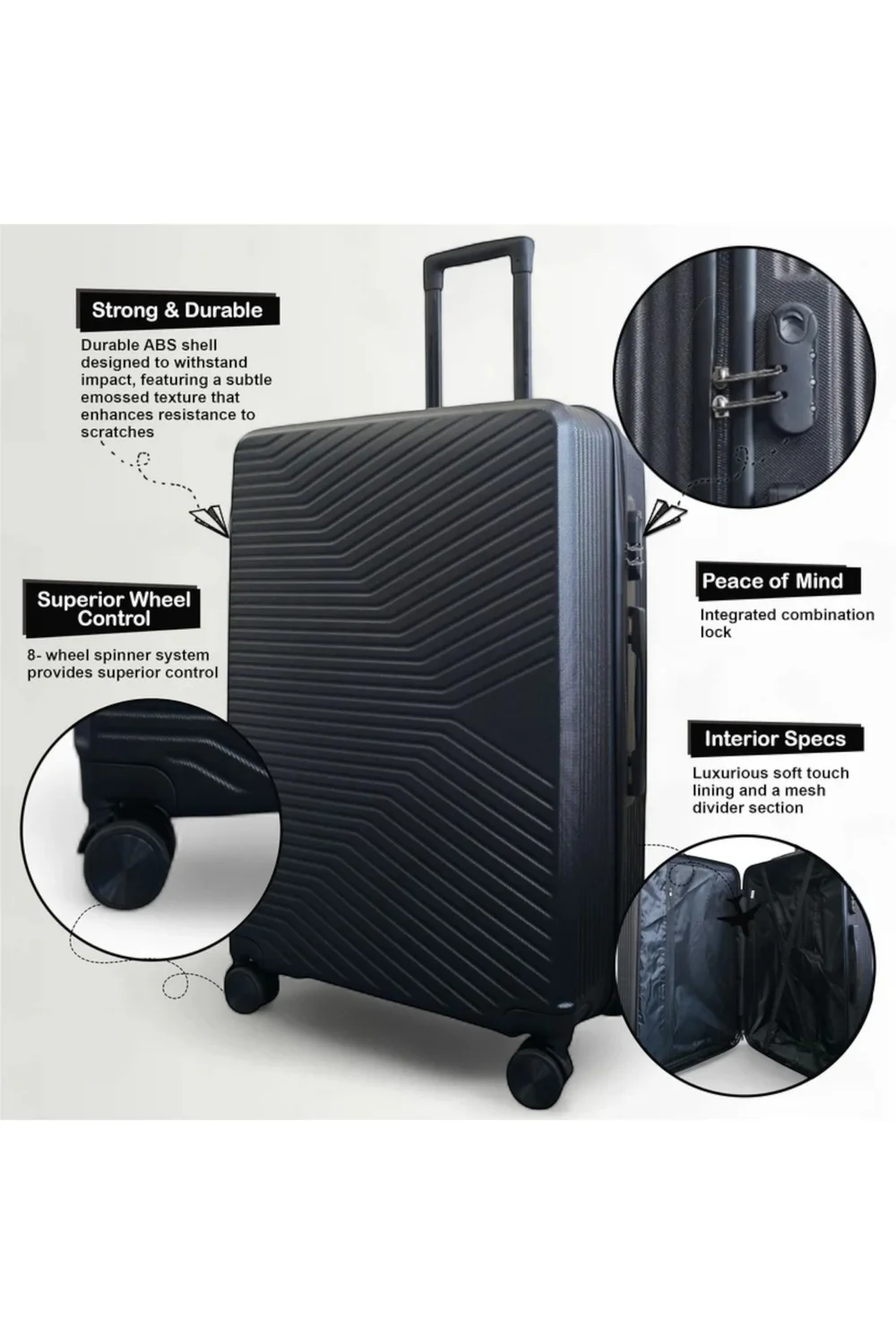 Infinity Luggage Black Hardshell Robust Suitcases - M Image 3