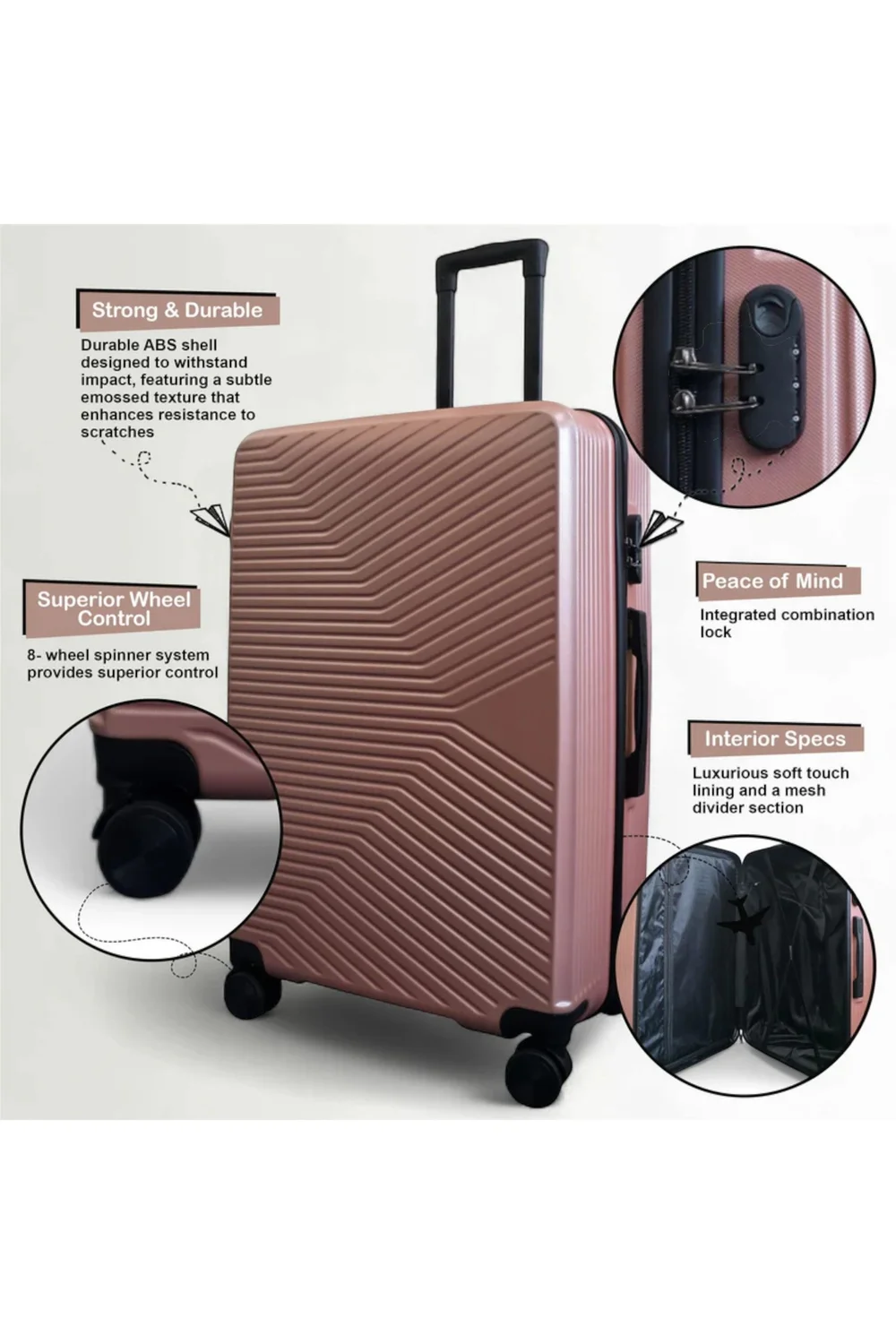 Infinity Luggage Rose Gold Hardshell Robust Suitcases - M Image 3