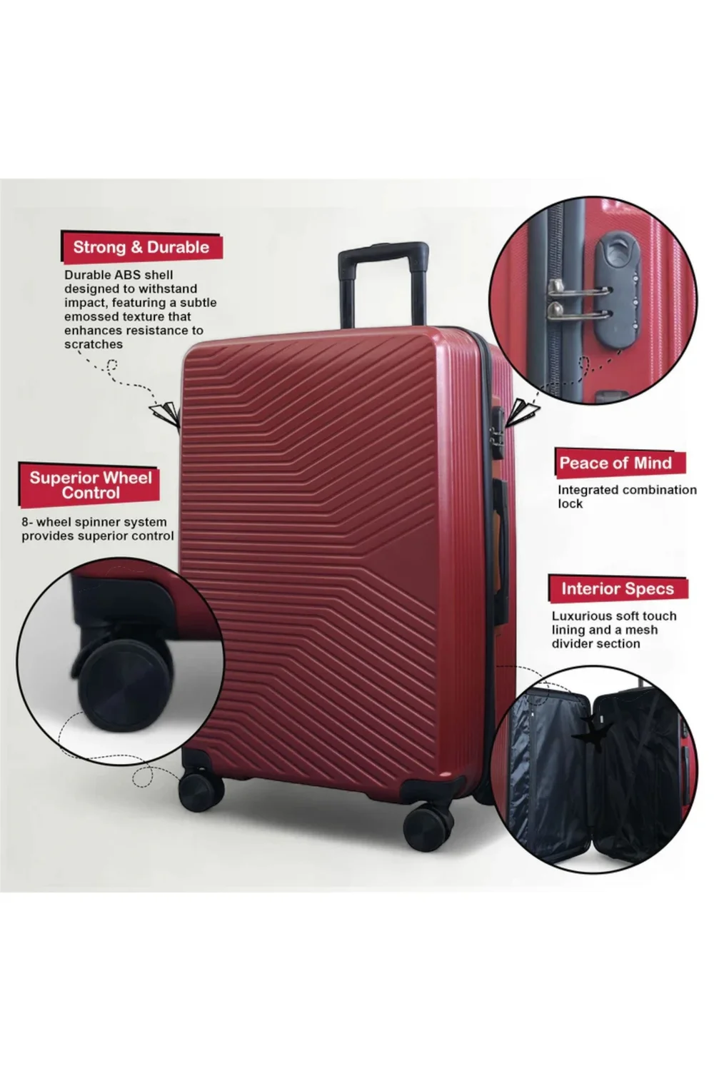 Infinity Luggage Red Hardshell Robust Suitcases - M Image 3