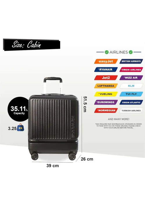 Infinity Luggage Black Durable Cabin Suitcase - Cabin Image 2