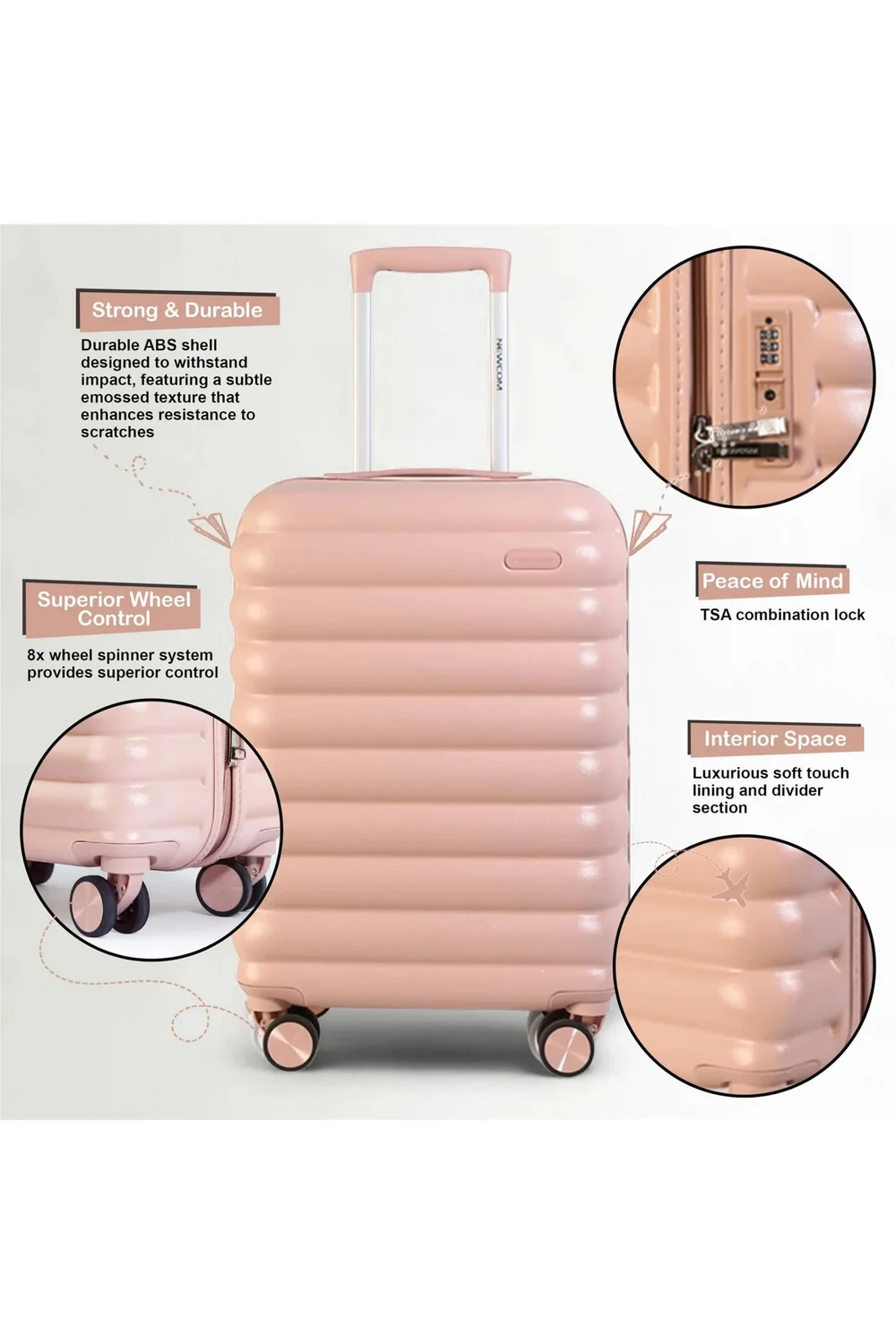 Infinity Luggage Pink Hard Shell Cabin TSA Secure - Cabin Image 3