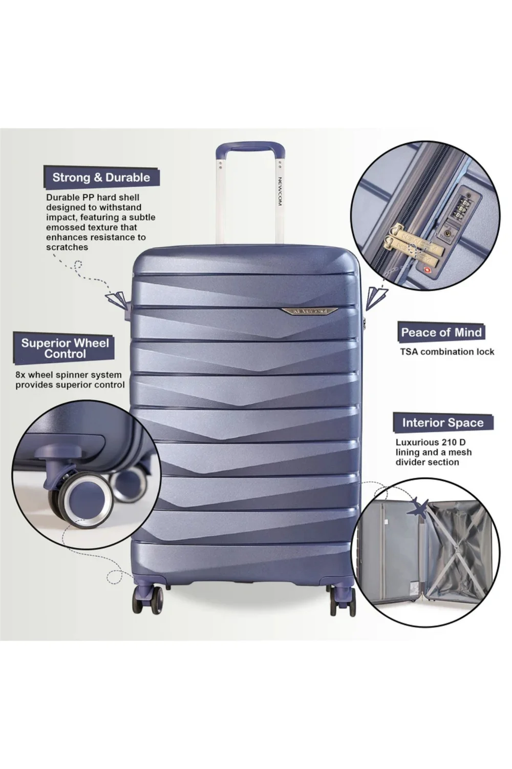 Infinity Luggage Blue Hard Shell TSA Strong Suitcase - Cabin Image 3
